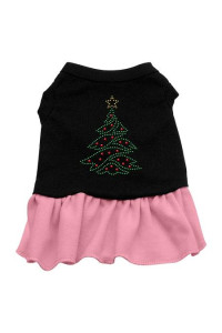 Christmas Tree Rhinestone Dog Dress - Black with Pink/Large