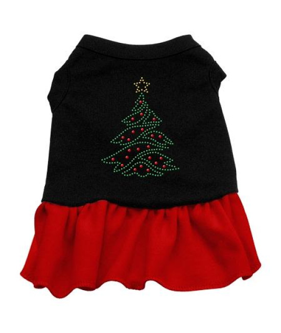 Christmas Tree Rhinestone Dog Dress - Black with Red/Large