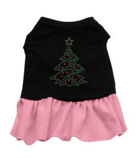 Christmas Tree Rhinestone Dog Dress - Black with Pink/Medium