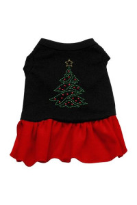 Christmas Tree Rhinestone Dog Dress - Black with Red/Extra Large