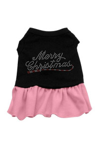 Merry Christmas Rhinestone Dog Dress - Black with Pink/Small