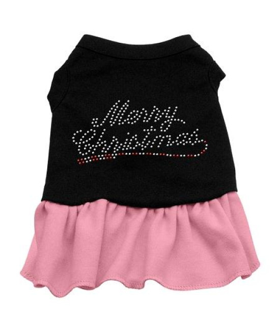 Merry Christmas Rhinestone Dog Dress - Black with Pink/Small