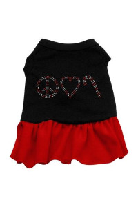 Peace Love Candy Cane Rhinestone Dog Dress - Black with Red/Small