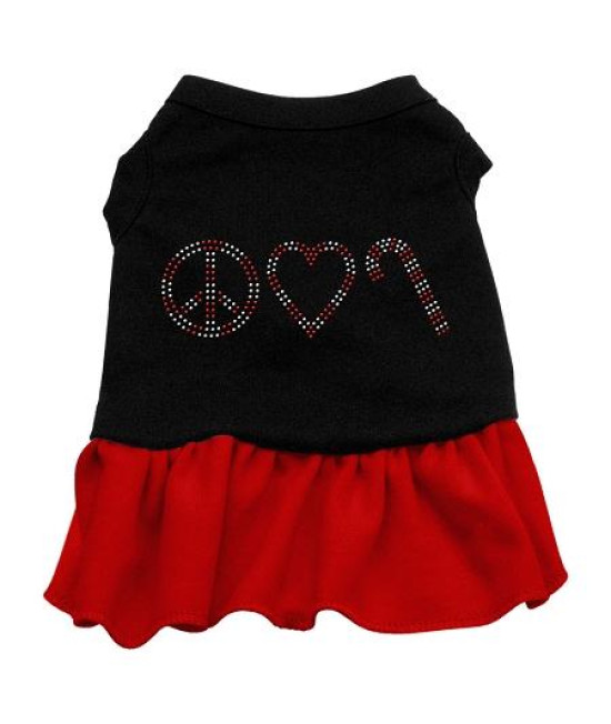 Peace Love Candy Cane Rhinestone Dog Dress - Black with Red/Small