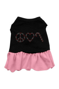 Peace Love Candy Cane Rhinestone Dog Dress - Black with Pink/Extra Small