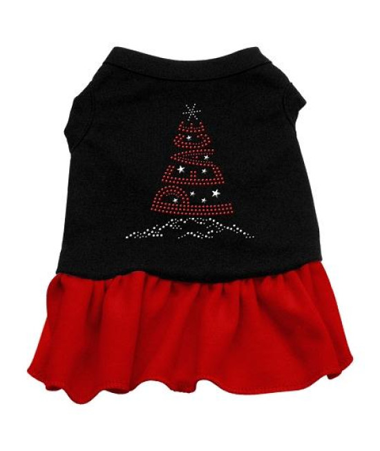 Peace Tree Rhinestone Dog Dress - Black with Red/Extra Small