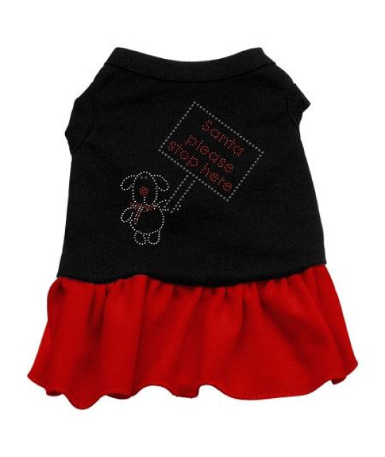 Santa Stop Here Rhinestone Dog Dress - Black with Red/Medium