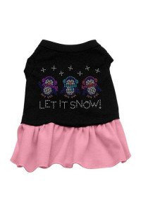 Let it Snow Penguins Rhinestone Dog Dress - Black with Pink/Large