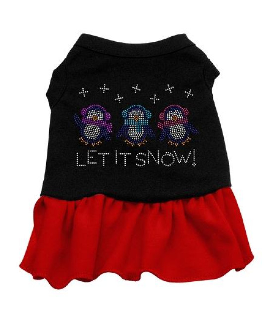 Let it Snow Penguins Rhinestone Dog Dress - Black with Red/Large