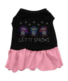 Let it Snow Penguins Rhinestone Dog Dress - Black with Pink/Medium