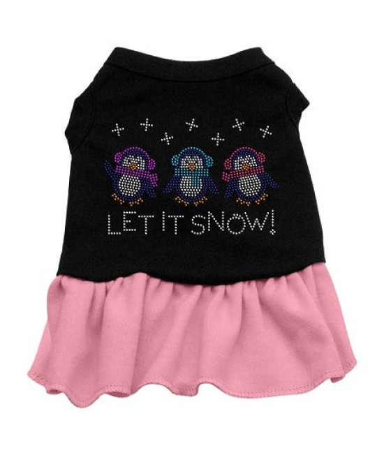 Let it Snow Penguins Rhinestone Dog Dress - Black with Pink/Small