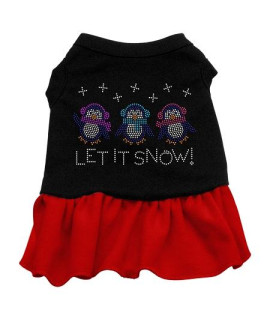 Let it Snow Penguins Rhinestone Dog Dress - Black with Red/Small
