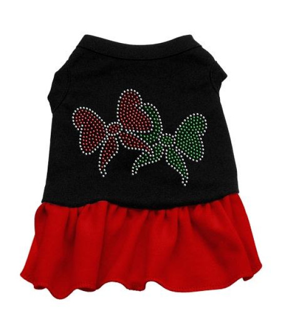 Christmas Bows Rhinestone Dog Dress - Black with Red/Extra Small