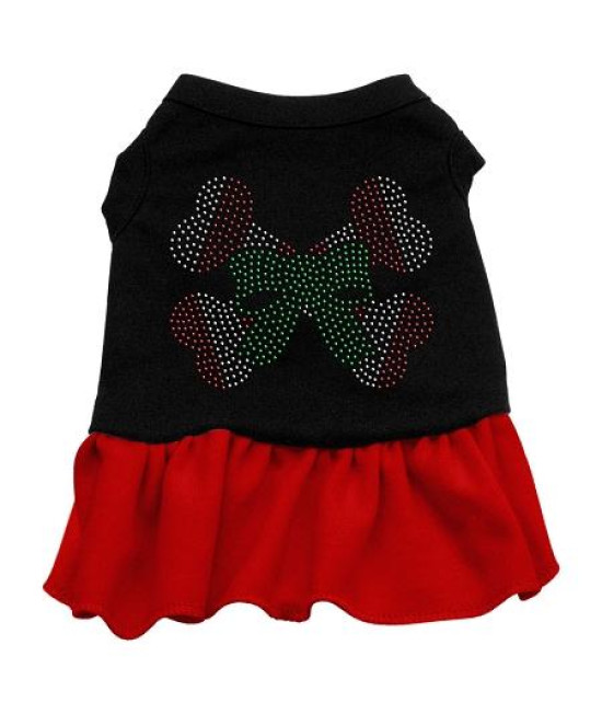 Candy Cane Crossbones Rhinestone Dog Dress - Black with Red/Small