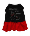 Snowman's Best Friend Rhinestone Dog Dress - Black with Red/Large