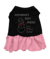 Snowman's Best Friend Rhinestone Dog Dress - Black with Pink/Extra Small
