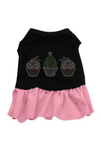 Christmas Cupcakes Rhinestone Dog Dress - Black with Pink/Large