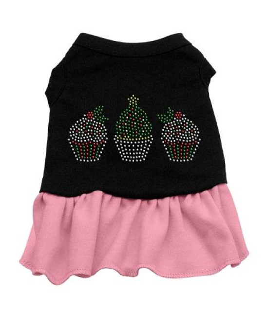 Christmas Cupcakes Rhinestone Dog Dress - Black with Pink/Medium