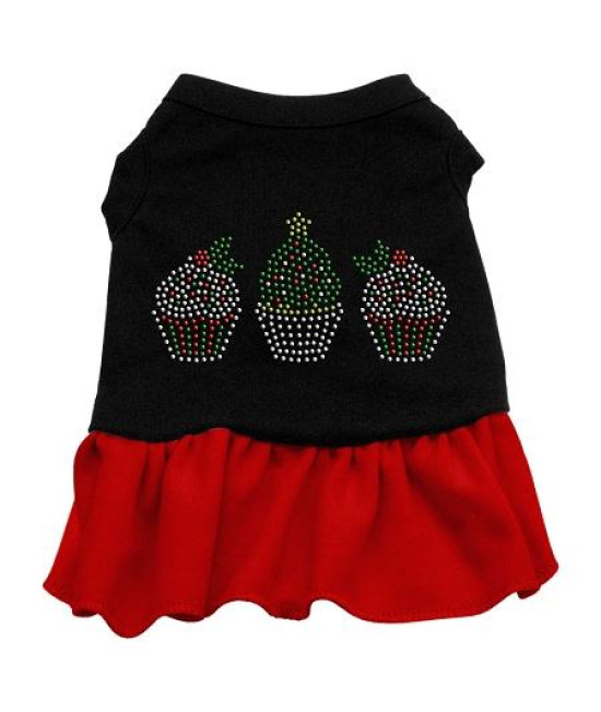 Christmas Cupcakes Rhinestone Dog Dress - Black with Red/Small