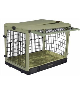 Deluxe Steel Dog Crate with Bolster Pad - Medium/Sage