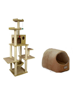 Armarkat Combo Cat Tree, 72 Inch, Beige With Cat Bed Brown