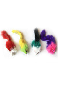 Iconic Pet - Colored Long Hair Fur Mice - 4 Pack - Assorted