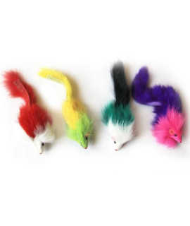 Iconic Pet - Colored Long Hair Fur Mice - 4 Pack - Assorted