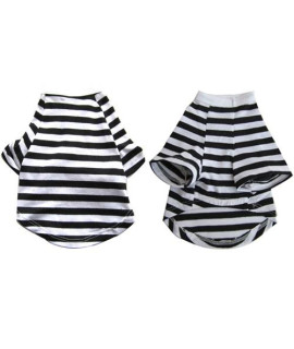 Iconic Pet - Pretty Pet Black and White Striped Top - Large
