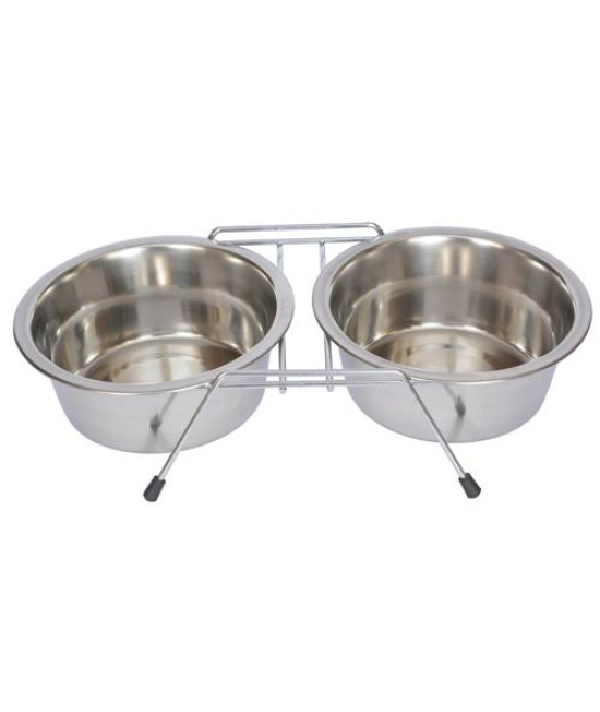 Iconic Pet - Stainless Steel Double Diner with Wire Stand for Dog or Cat - 1 Qt - 32 oz - 4 cup