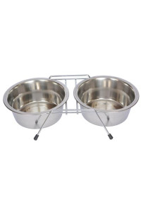 Iconic Pet - Stainless Steel Double Diner with Wire Stand for Dog or Cat - 2 Qt - 64 oz - 8 cup