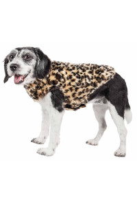 Pet Life Luxe 'Poocheetah' Ravishing Designer Spotted Cheetah Patterned Mink Fur Dog Coat Jacket, Brown / Black - Large