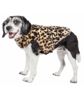 Pet Life Luxe 'Poocheetah' Ravishing Designer Spotted Cheetah Patterned Mink Fur Dog Coat Jacket, Brown / Black - Small