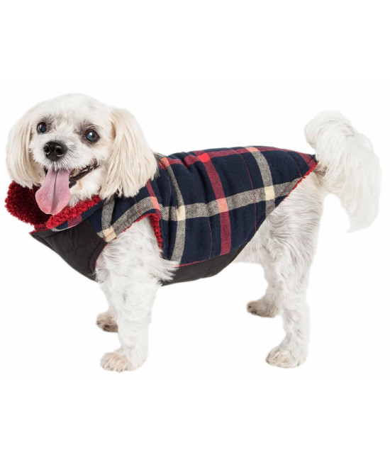 Pet Life 'Allegiance' Classical Plaided Insulated Dog Coat Jacket, Blue And Red Plaid - Large