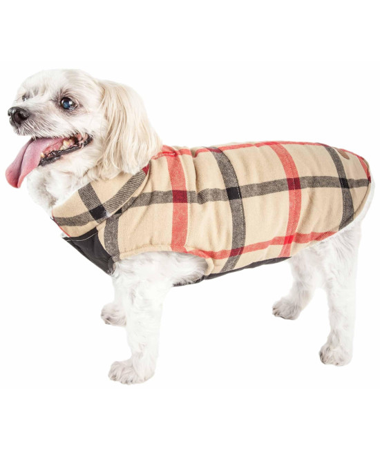 Pet Life 'Allegiance' Classical Plaided Insulated Dog Coat Jacket, White And Red Plaid - Medium