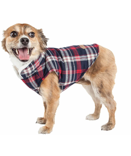 Pet Life 'Puddler' Classical Plaided Insulated Dog Coat Jacket, Black And Red Plaid - X-Small