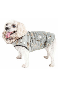 Pet Life Luxe 'Gold-Wagger' Gold-Leaf Designer Fur Dog Jacket Coat, Grey And Gold - Medium