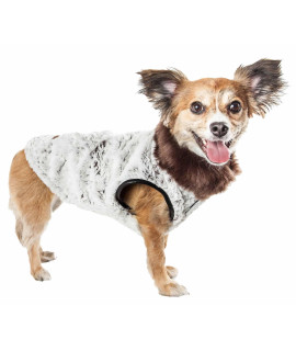 Pet Life Luxe 'Purrlage' Pelage Designer Fur Dog Coat Jacket, White And Brown - Large