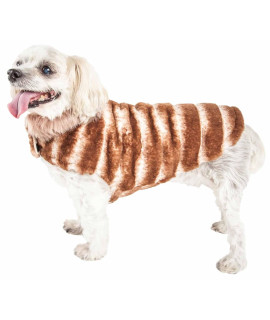Pet Life Luxe 'Tira-Poochoo' Tiramisu Patterned Mink Dog Coat Jacket, White And Brown - Medium