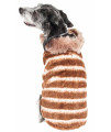 Pet Life Luxe 'Tira-Poochoo' Tiramisu Patterned Mink Dog Coat Jacket, White And Brown - X-Small