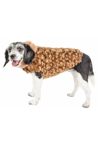 Pet Life Luxe 'Furpaw' Shaggy Elegant Designer Dog Coat Jacket, Coffee Brown And White - Small