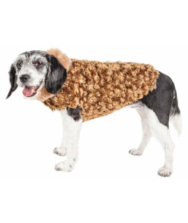 Pet Life Luxe 'Furpaw' Shaggy Elegant Designer Dog Coat Jacket, Coffee Brown And White - X-Small