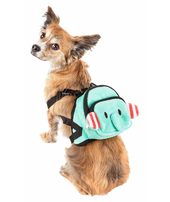 Pet Life 'Dumbone' Dual-Pocketed Compartmental Animated Dog Harness Backpack, Blue - Small