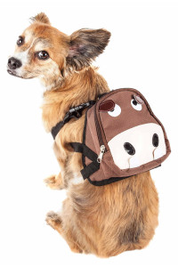 Pet Life 'Mooltese' Large-Pocketed Compartmental Animated Dog Harness Backpack, Brown - Medium