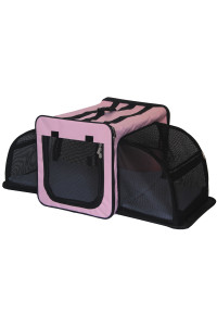 Pet Life Capacious Dual-Expandable Wire Folding Lightweight Collapsible Travel Pet Dog Crate - Large - Pink