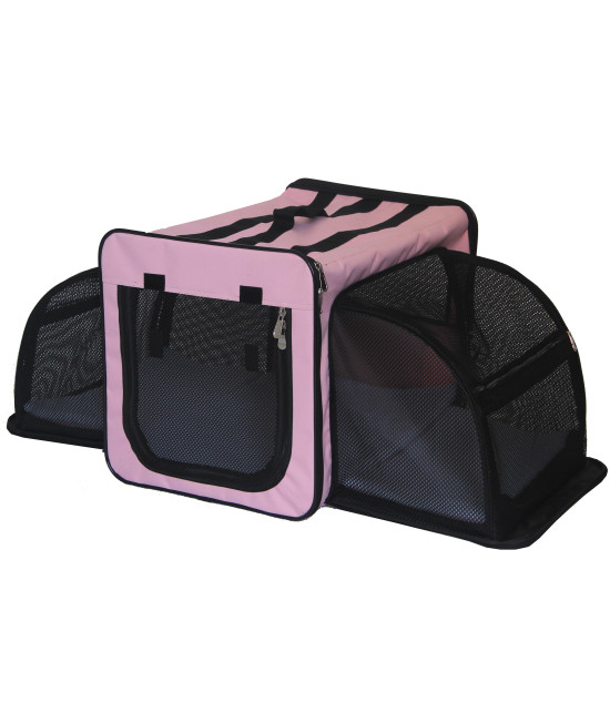 Pet Life Capacious Dual-Expandable Wire Folding Lightweight Collapsible Travel Pet Dog Crate - Large - Pink