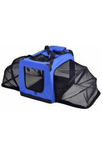 Pet Life 'Hounda Accordion' Metal Framed Soft-Folding Collapsible Dual-Sided Expandable Pet Dog Crate, Light Blue - Medium