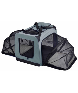 Pet Life 'Hounda Accordion' Metal Framed Soft-Folding Collapsible Dual-Sided Expandable Pet Dog Crate, Dark Grey - Large