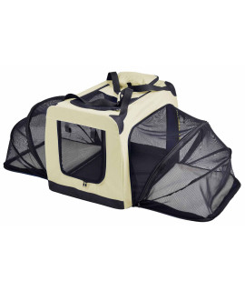Pet Life 'Hounda Accordion' Metal Framed Soft-Folding Collapsible Dual-Sided Expandable Pet Dog Crate, Khaki - Medium