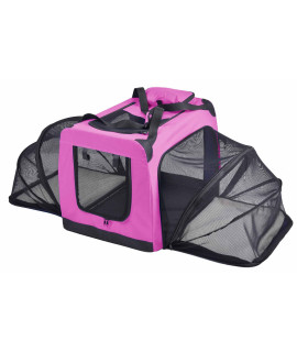 Pet Life 'Hounda Accordion' Metal Framed Soft-Folding Collapsible Dual-Sided Expandable Pet Dog Crate, Pink - Large