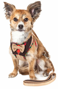 Pet Life Luxe 'Dapperbone' 2-In-1 Mesh Reversed Adjustable Dog Harness-Leash W/ Fashion Bowtie, Brown - Medium